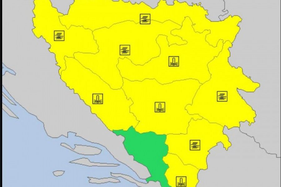 Za sutra upaljen žuti meteoalarm u Bosni i Hercegovini